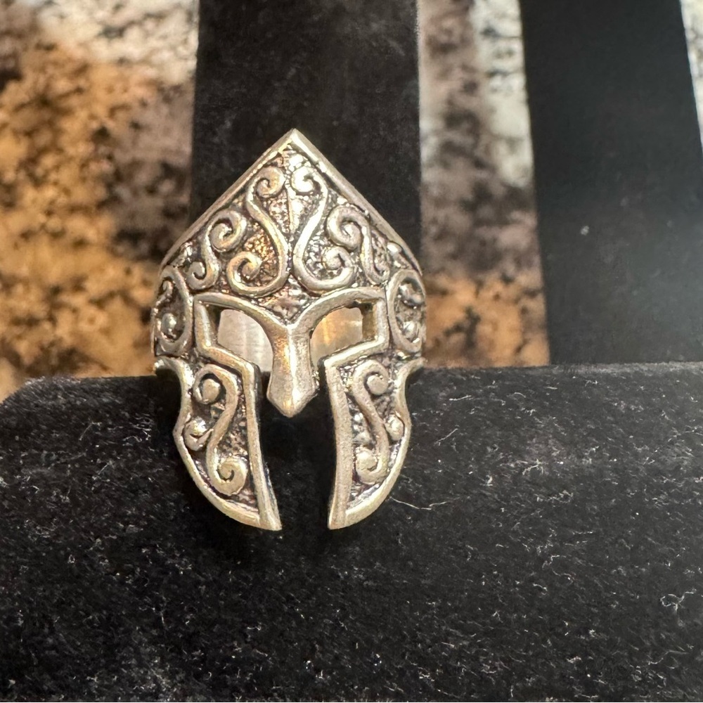 Silver 925 Spartan Warrior Helmet Mask Ring Size 11.5 New